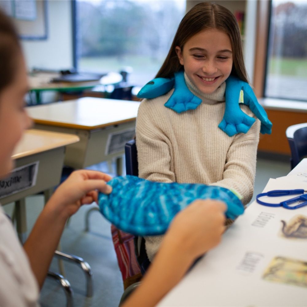 peluche tortue lestée sur une fillette